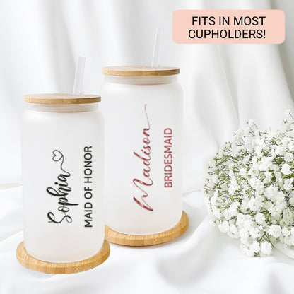 Personalized Maid of Honor Tumbler - Custom Frosted Glass Gift for Her