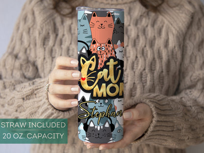 Personalized Cat Mom Tumbler - Custom Cat Mama Cup | Gift for Cat Lovers