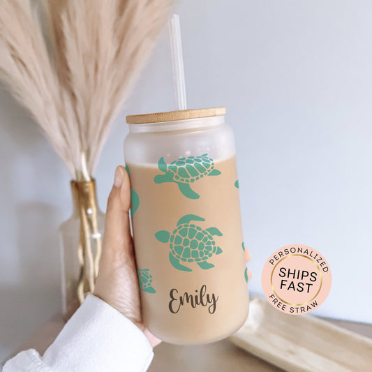 Personalized Sea Turtle Coffee Tumbler - Custom Iced Coffee Cup | Unique Gift for Turtle Lovers