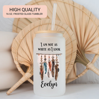 Custom Native American Frosted Glass Cup - Personalized Iced Coffee Drinkware