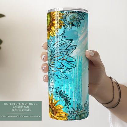 Personalized Teal Sunflower Tumbler - Custom Gift for Women