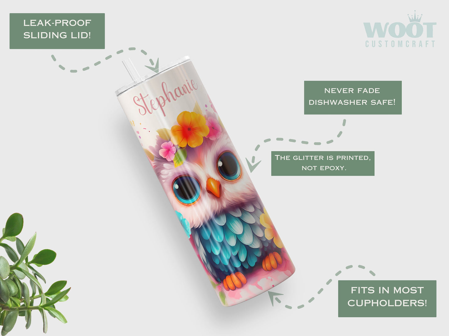 Personalized Floral Owl Tumbler - Cute Custom Gift for Owl Lovers