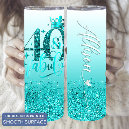 Customized 40th Birthday Tumbler - Fabulous 40 Glitter Cup for Her