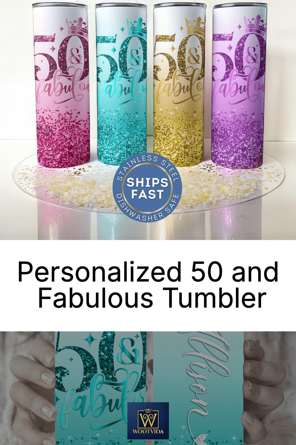 a set of five personalized 50 and fabulous tumblers