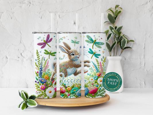 Personalized Rabbit Tumbler - Floral Gift for Rabbit Lovers and Easter