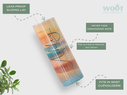 Personalized Sunset Beach Tumbler - Gift for Family Vacations and Bachelorette Trips