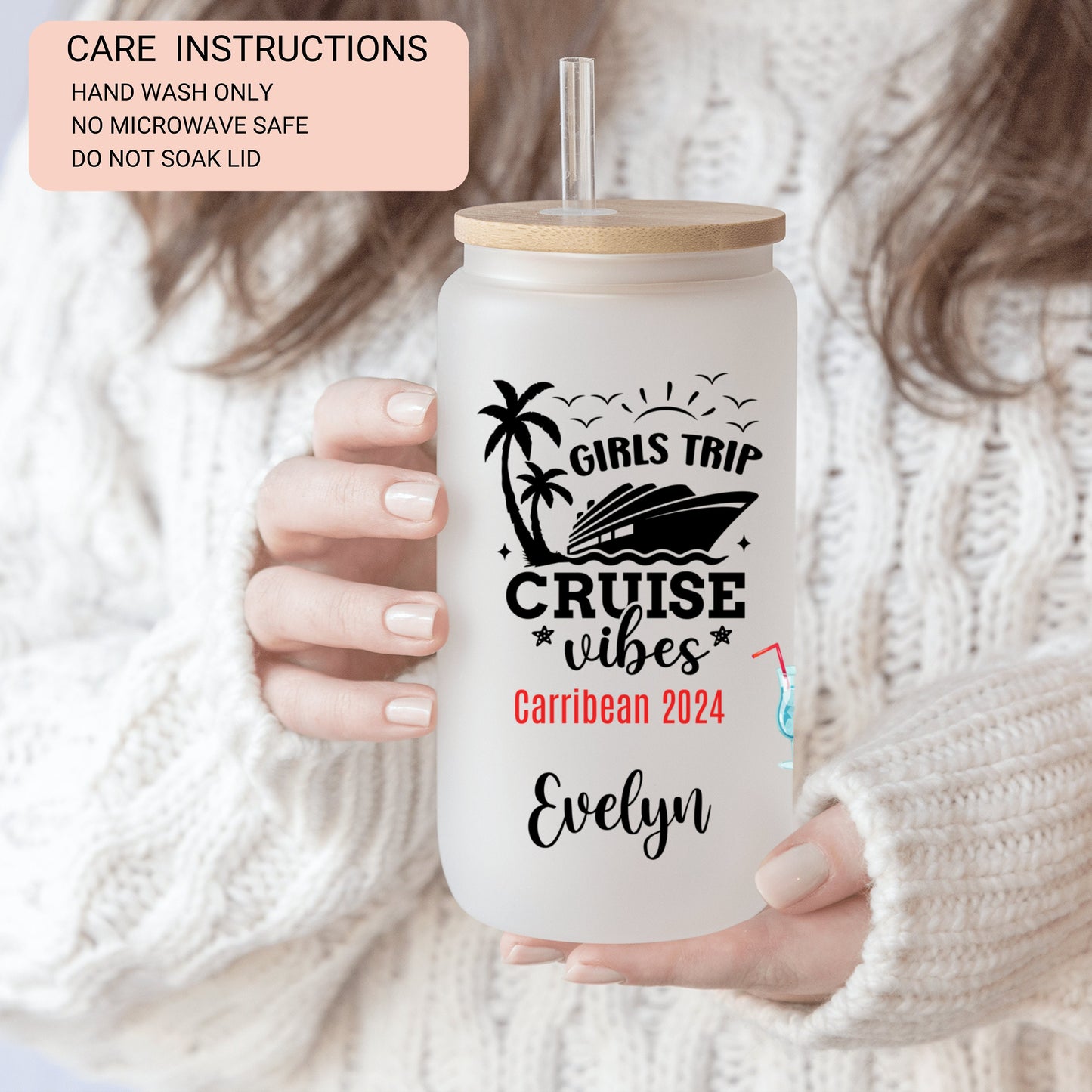 Personalized Frosted Glass Cup - Custom Cruise Tumbler for Girls Trip