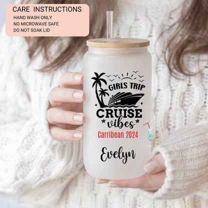 Personalized Frosted Glass Cup - Custom Cruise Tumbler for Girls Trip
