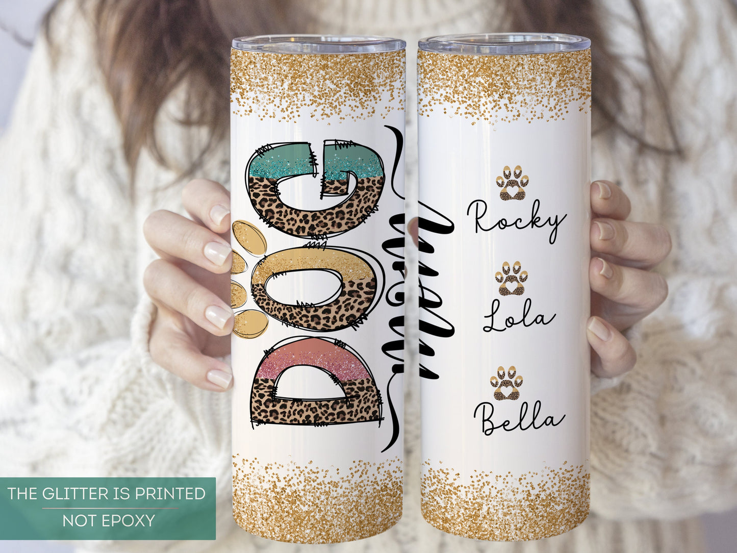Personalized Dog Mom Travel Mug - Cheetah Print Tumbler for Dog Lovers