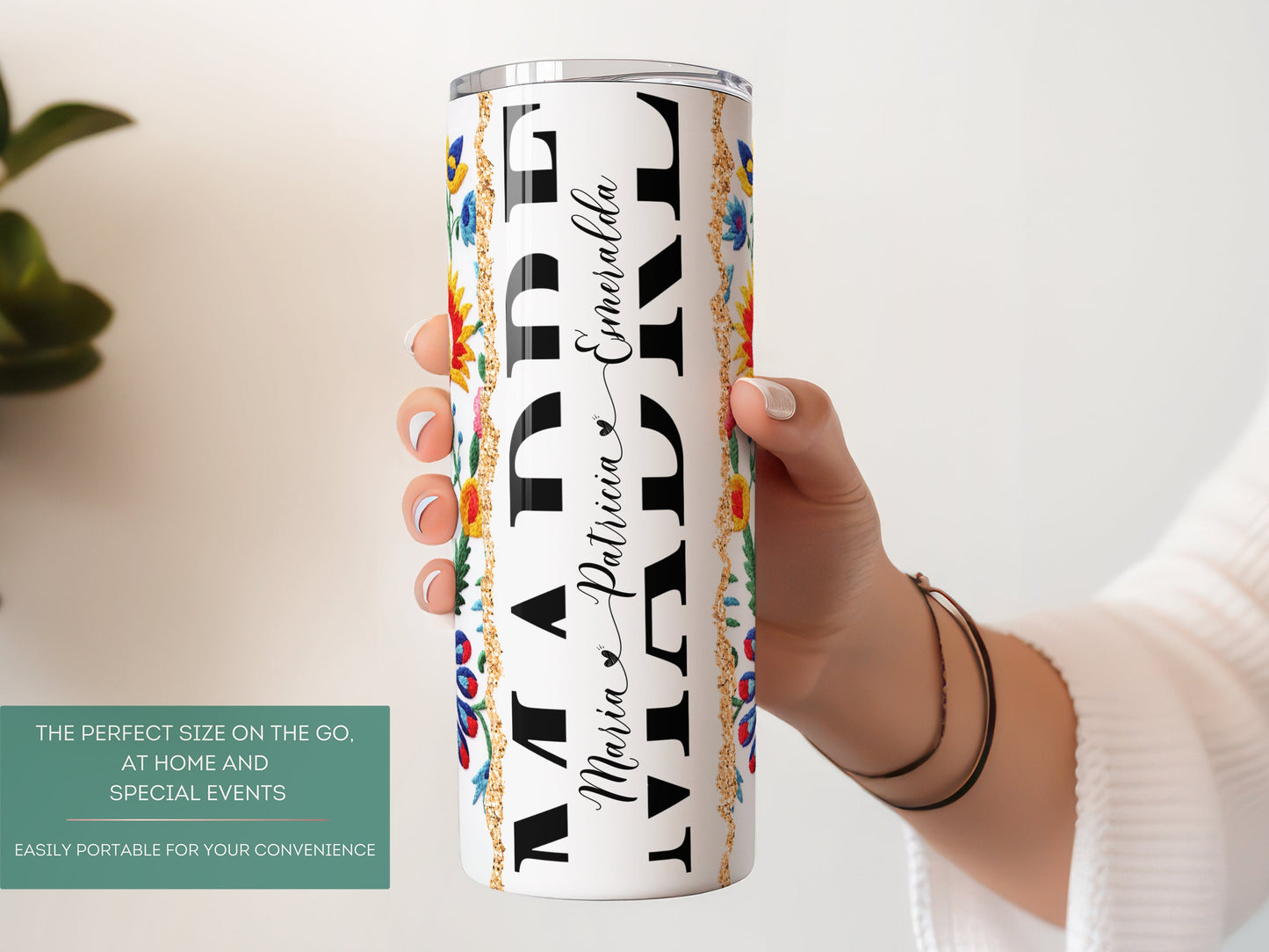 Personalized Madre Tumbler with Kids Names  Custom Dia De Las Madres Gift  Mexican Embroidery Design