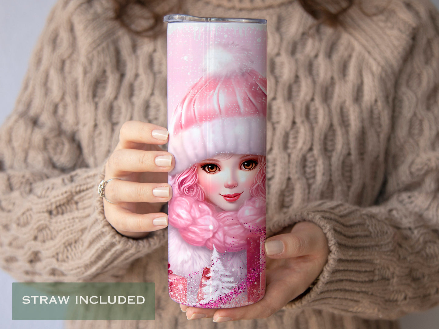 Personalized Pink Christmas Tumbler - Holiday Gift for Her or Girls