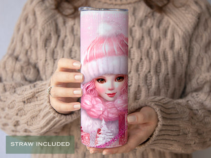 Personalized Pink Christmas Tumbler - Holiday Gift for Her or Girls