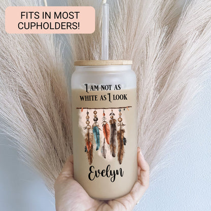 Custom Native American Frosted Glass Cup - Personalized Iced Coffee Drinkware