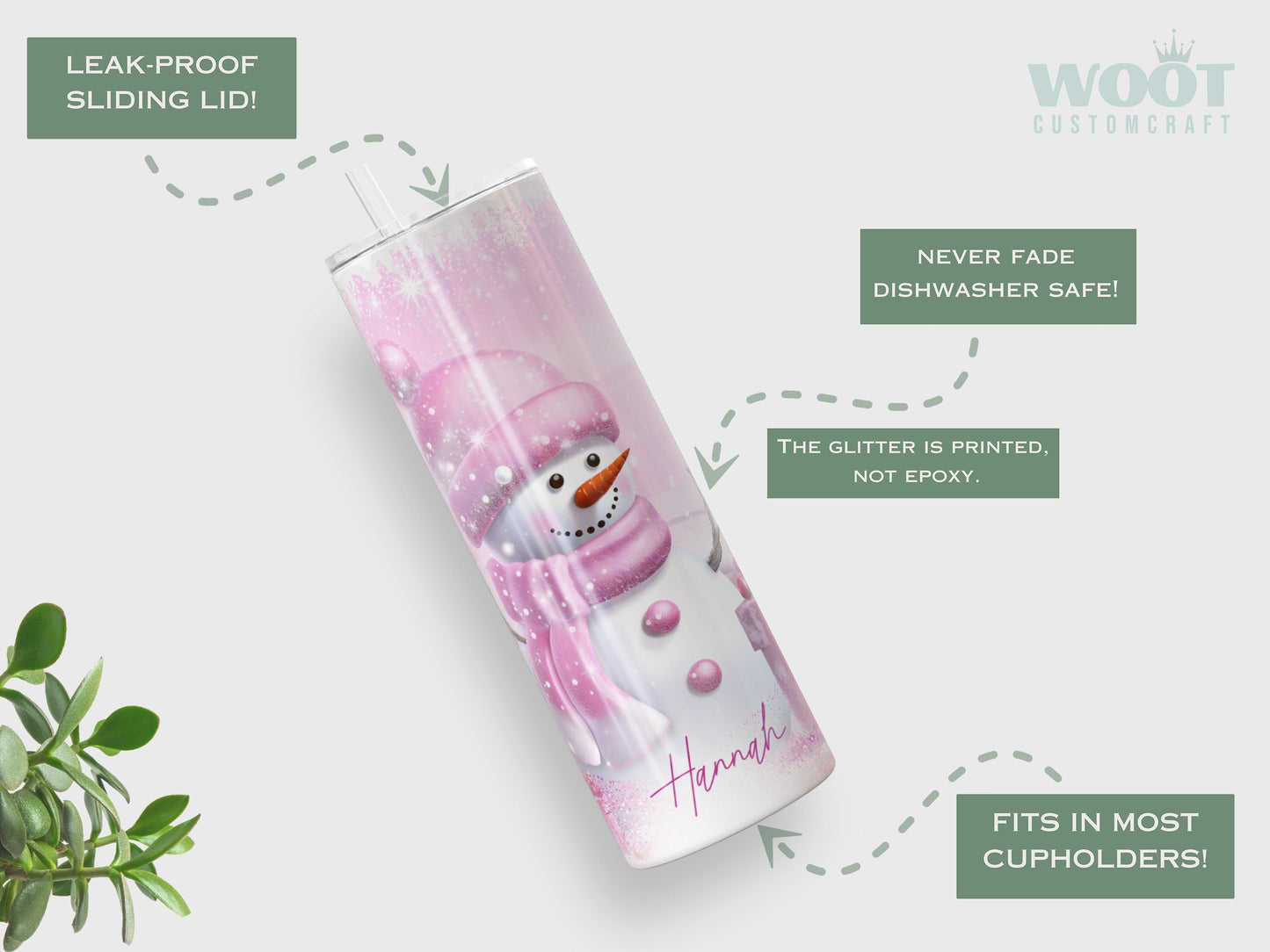 Personalized Pink Snowman Christmas Tumbler - Cute Holiday Gift for Her