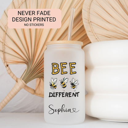 Personalized Bee Glass Tumbler - Custom Iced Coffee Cup for Bee Lovers