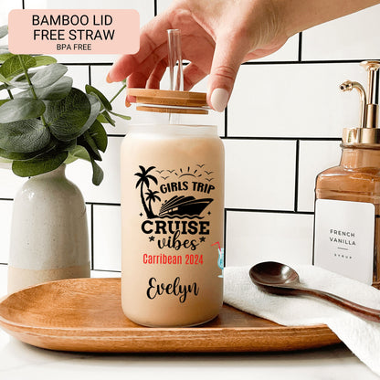 Personalized Frosted Glass Cup - Custom Cruise Tumbler for Girls Trip