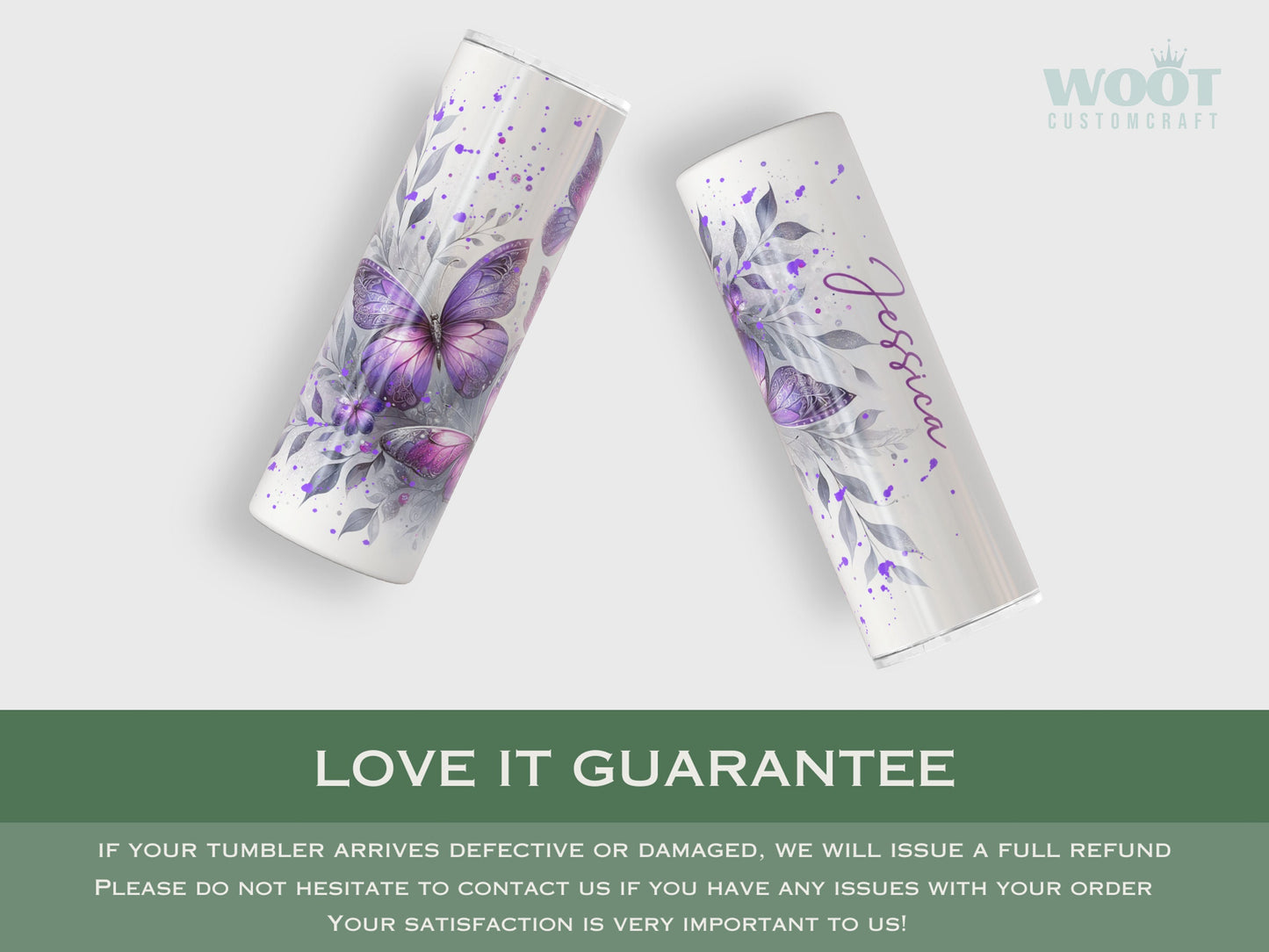 Personalized Purple Butterfly Tumbler - Glitter Gift for Butterfly Lovers