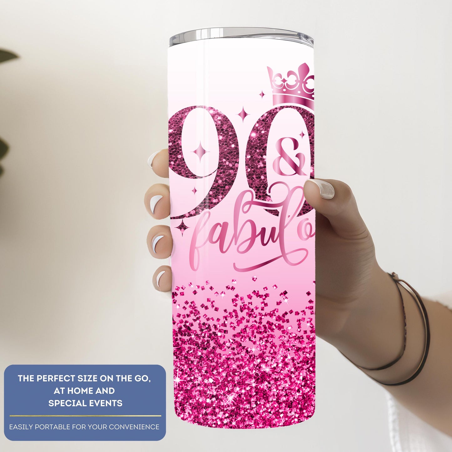 Personalized 90th Birthday Tumbler - Custom Glitter Cup Gift for Her