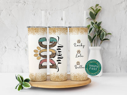 Personalized Dog Mom Travel Mug - Cheetah Print Tumbler for Dog Lovers