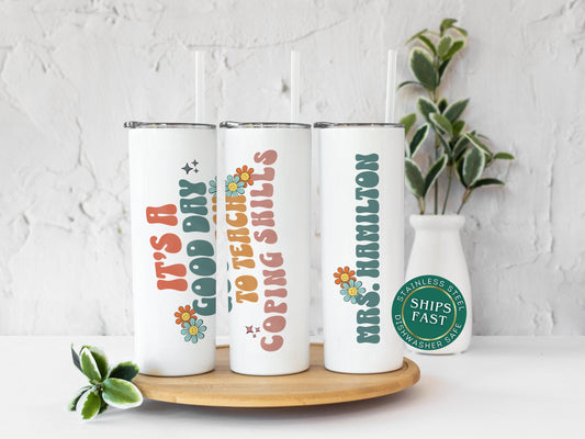 Personalized School Counselor Tumbler - Retro Gift for Psychologists and Therapists