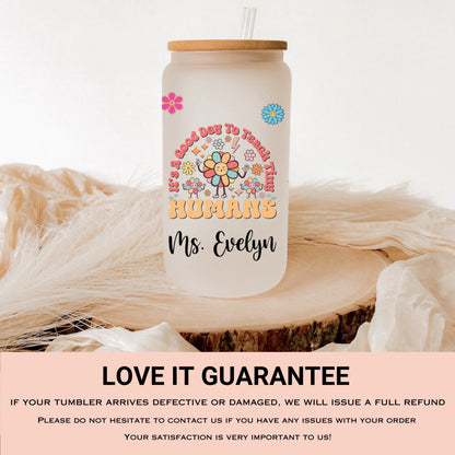Personalized Teacher Frosted Glass Tumbler - Iced Coffee Cup for Tiny Humans