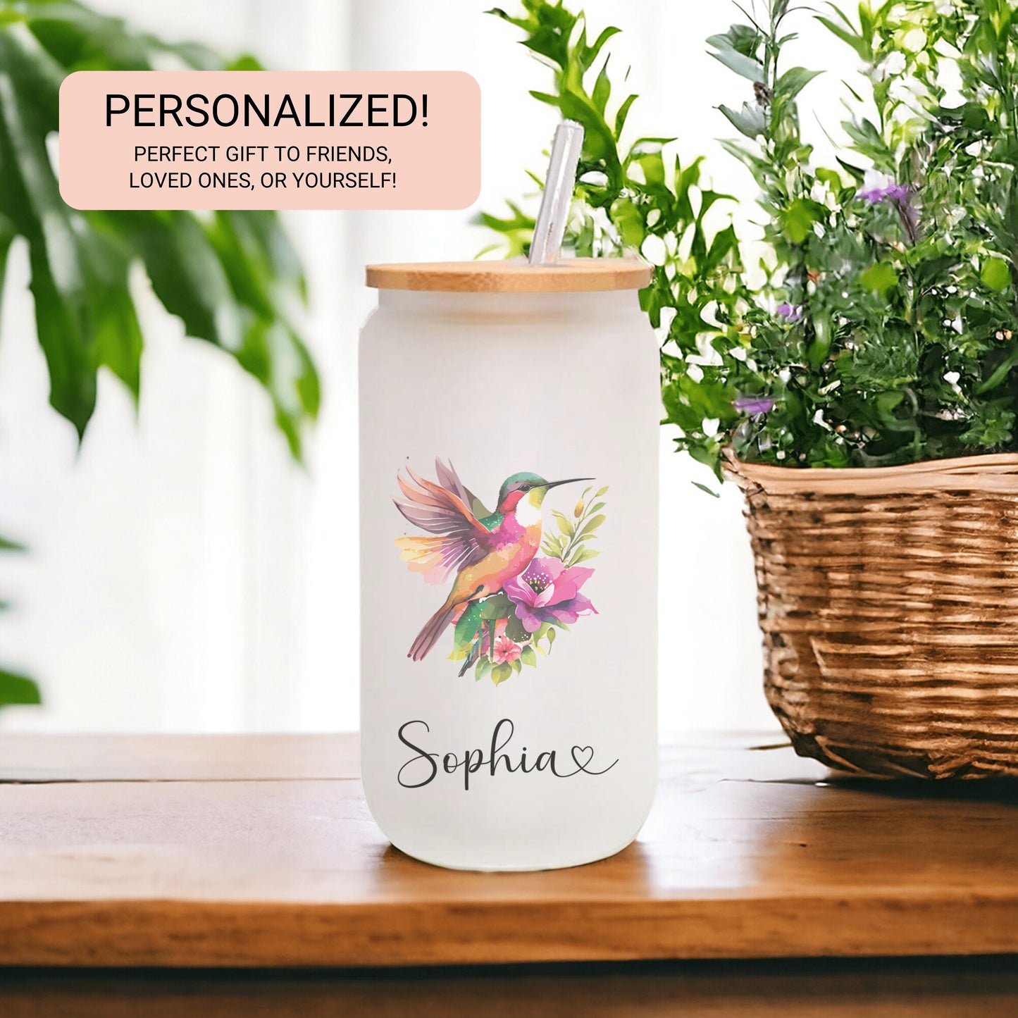 Hummingbird Glass Tumbler Customized