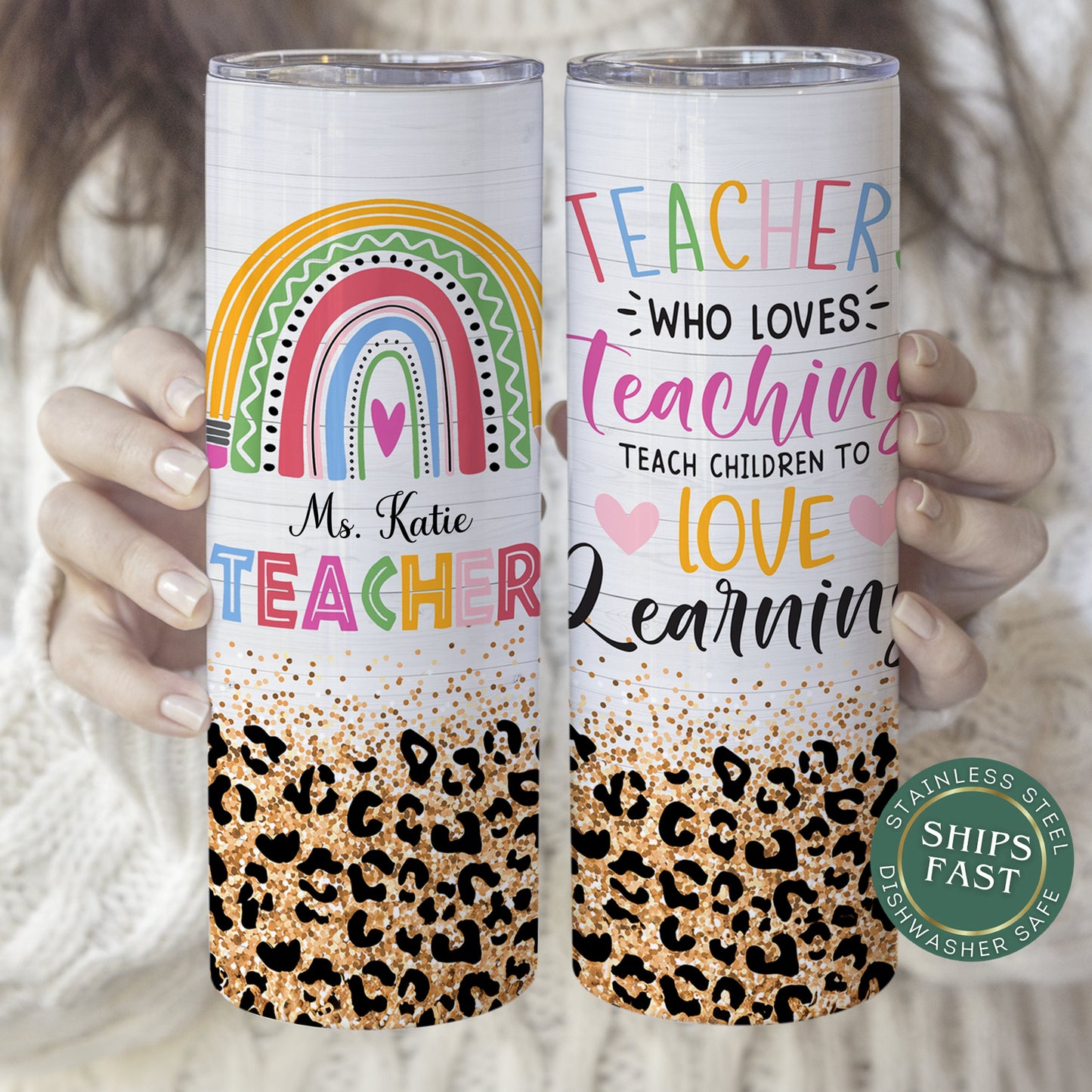 Personalized Rainbow Teacher Tumbler - Unique Teacher Appreciation Gift & Travel Cup