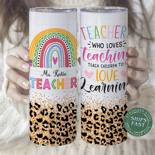 Personalized Rainbow Teacher Tumbler - Unique Teacher Appreciation Gift & Travel Cup