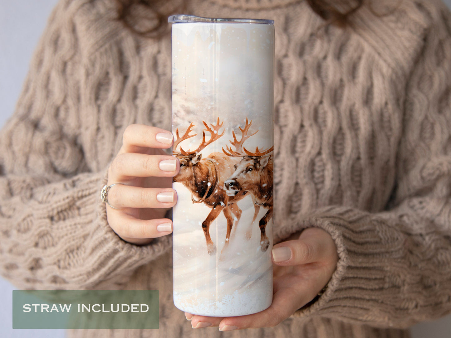 Personalized Christmas Reindeer Tumbler - Festive Winter Gift for Her