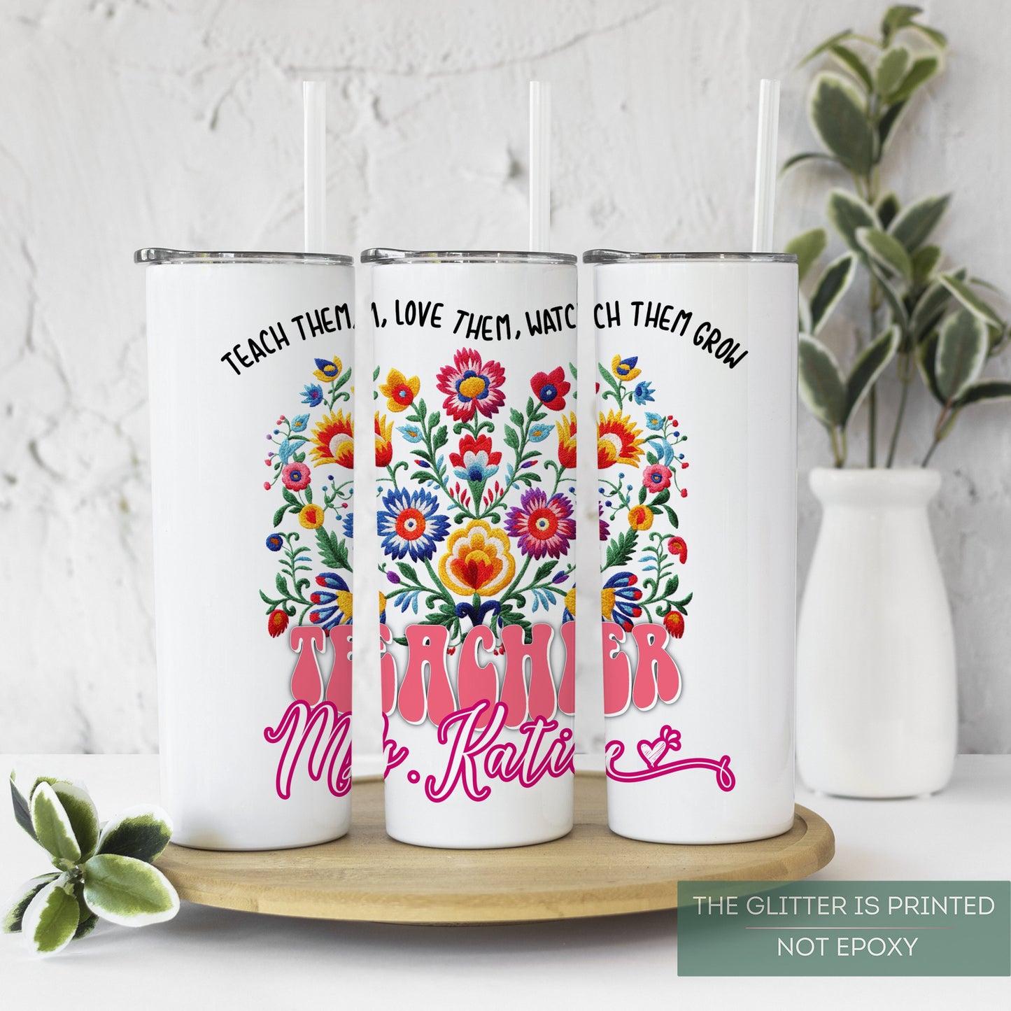 Personalized Wildflower Teacher Tumbler - Floral Gift for Teacher Appreciation
