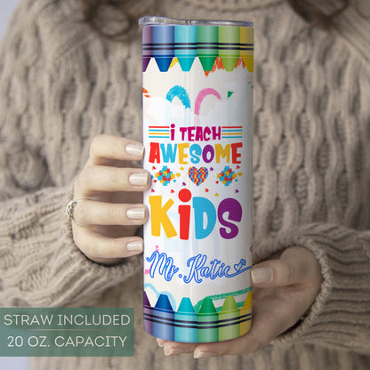 Personalized Autism Awareness Teacher Tumbler - Gift for Educators of Awesome Kids