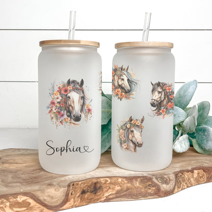 Personalized Frosted Horse Tumbler - Custom Iced Coffee Cup for Horse Lovers
