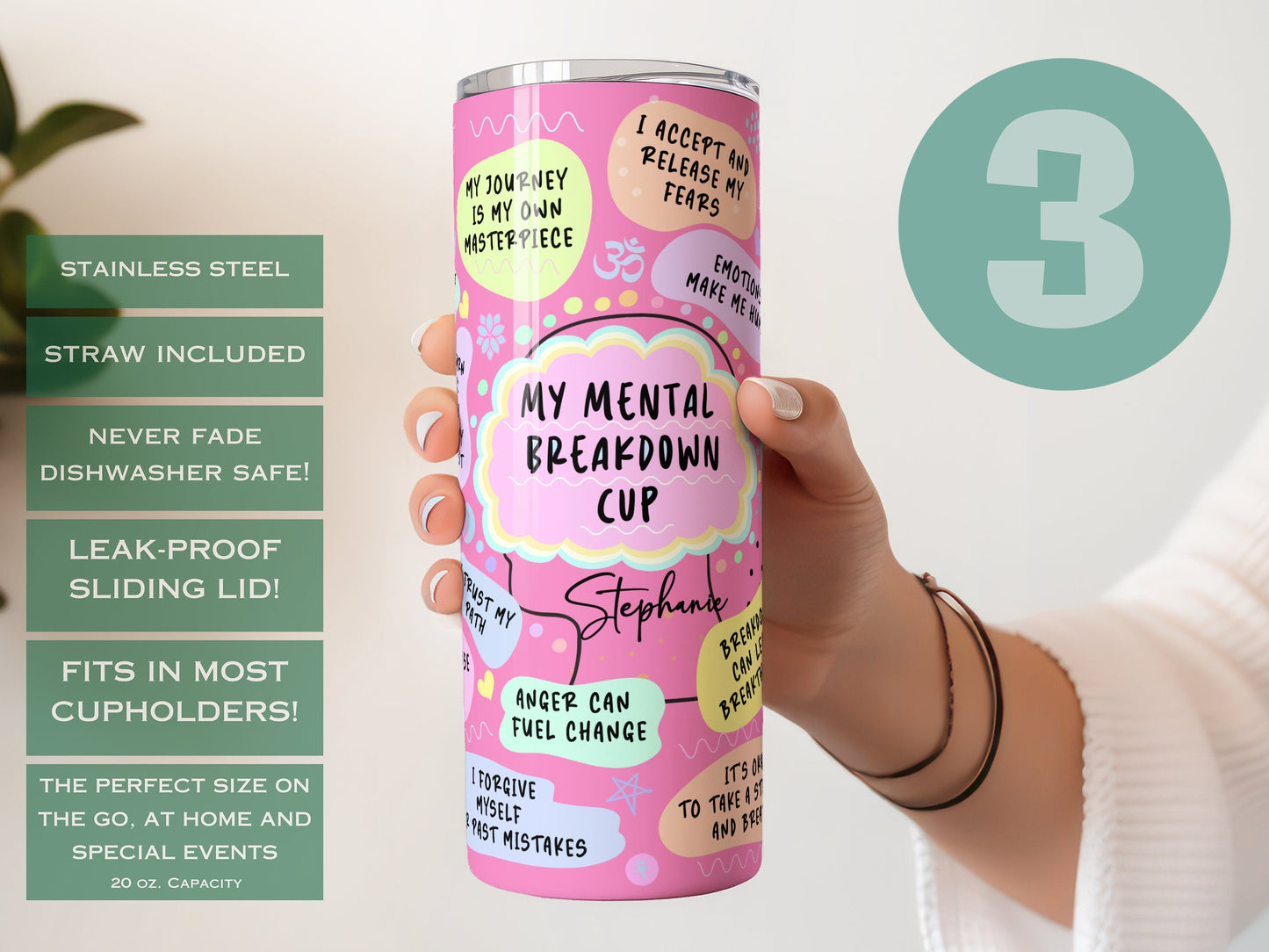 Custom Affirmation Tumbler - Inspirational Gift for Mental Health Support