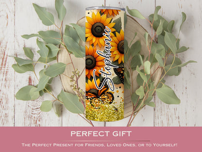 Personalized Sunflower Tumbler - Custom Floral Gift for Women and Sunflower Lovers
