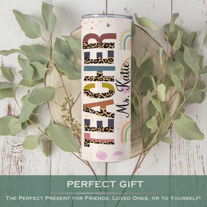 Custom Rainbow Teacher Tumbler - Personalized Travel Cup Gift for Educators