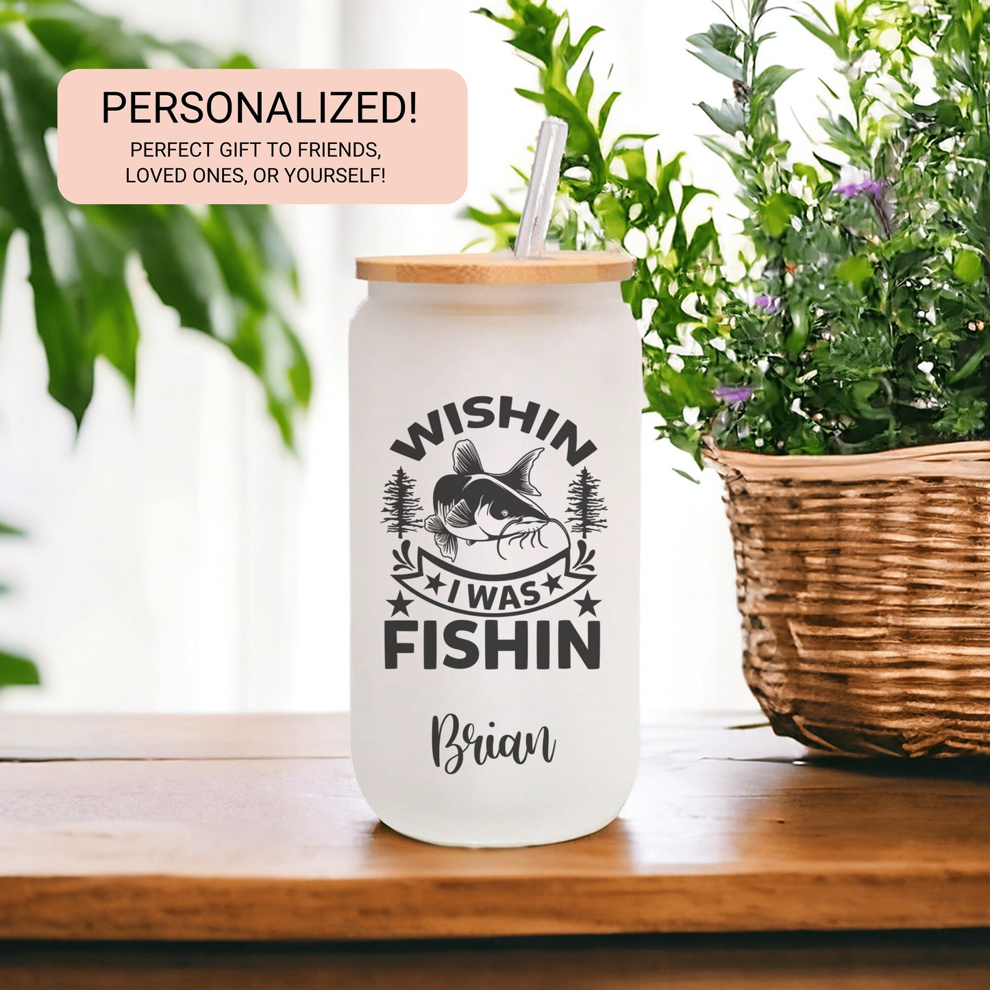 Personalized Fishing Frosted Tumbler - Don't Be a Dumb Bass Iced Coffee Cup