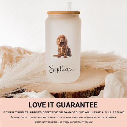 Personalized Dog Frosted Glass Tumbler - Custom Iced Coffee Cup for Dog Lovers