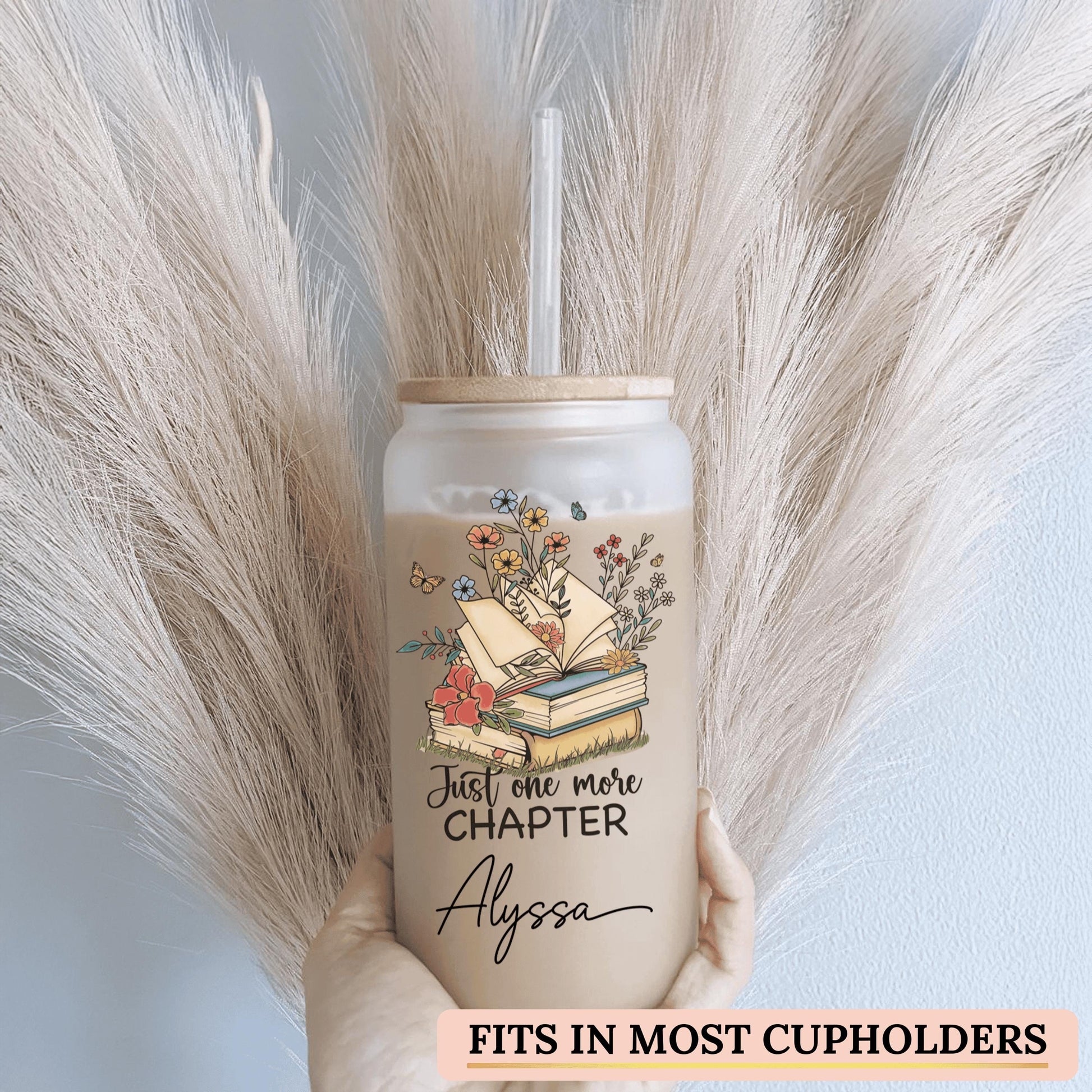 Book club gift glass cup with lid and straw designed for cozy reading sessions or bookish gatherings