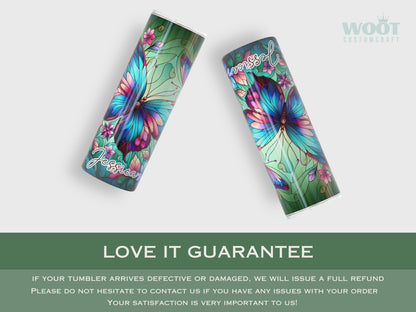 Personalized Stained Glass Butterfly Tumbler - Floral Gift for Butterfly Lovers and Women