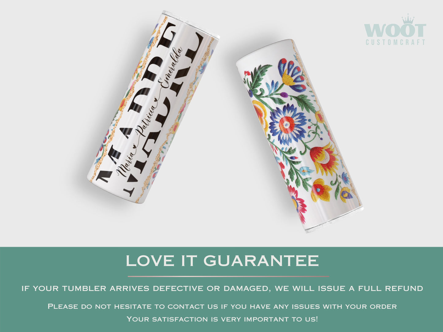 Personalized Madre Tumbler with Kids Names  Custom Dia De Las Madres Gift  Mexican Embroidery Design