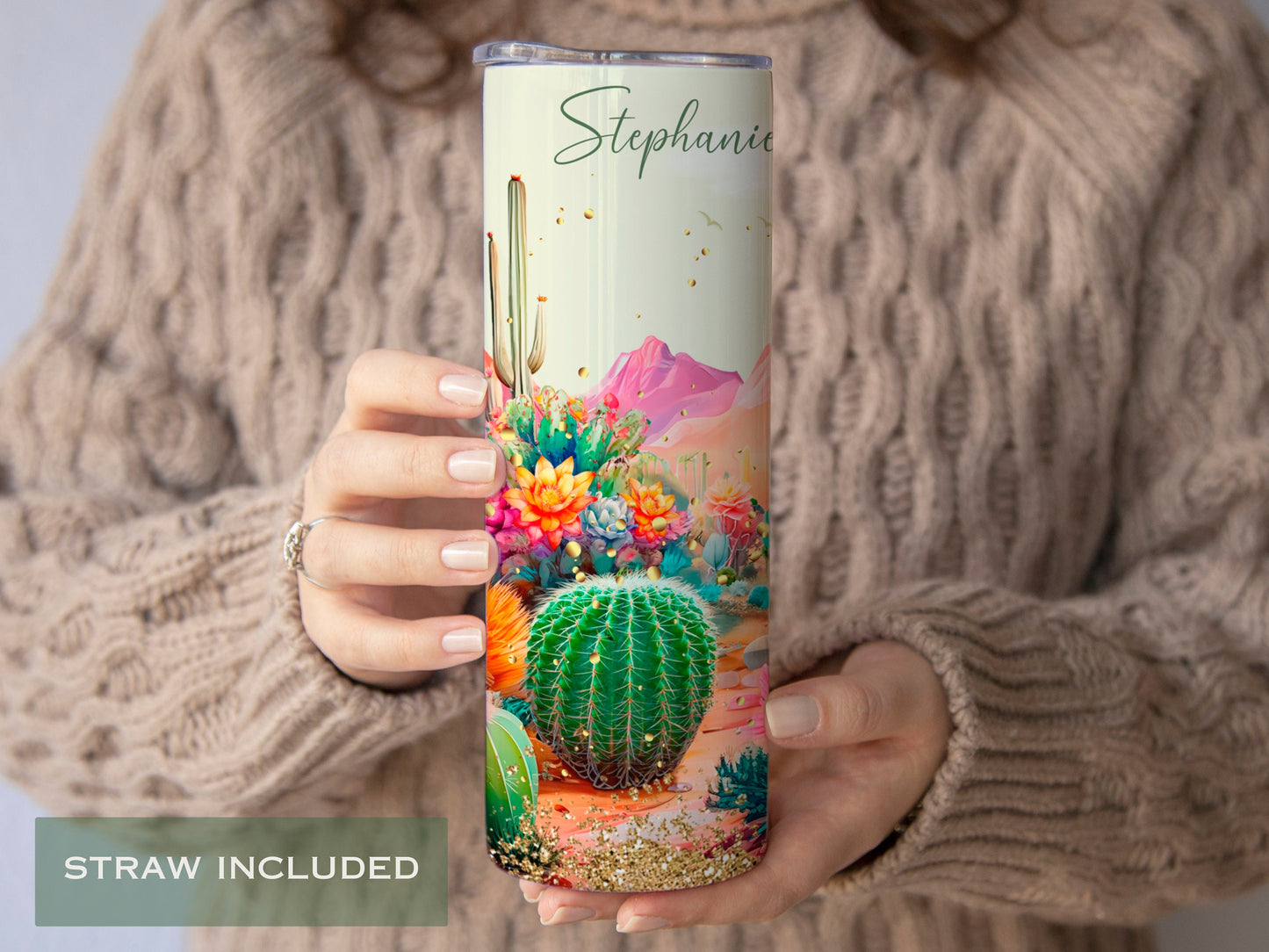 Personalized Cactus Tumbler - Custom Gift for Succulent Lovers and Her