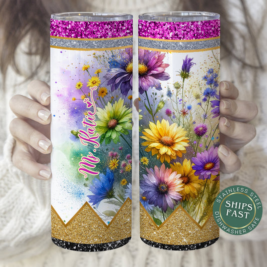 Personalized Teacher Tumbler with Daisy Design - Teacher Appreciation Gift for Back to School