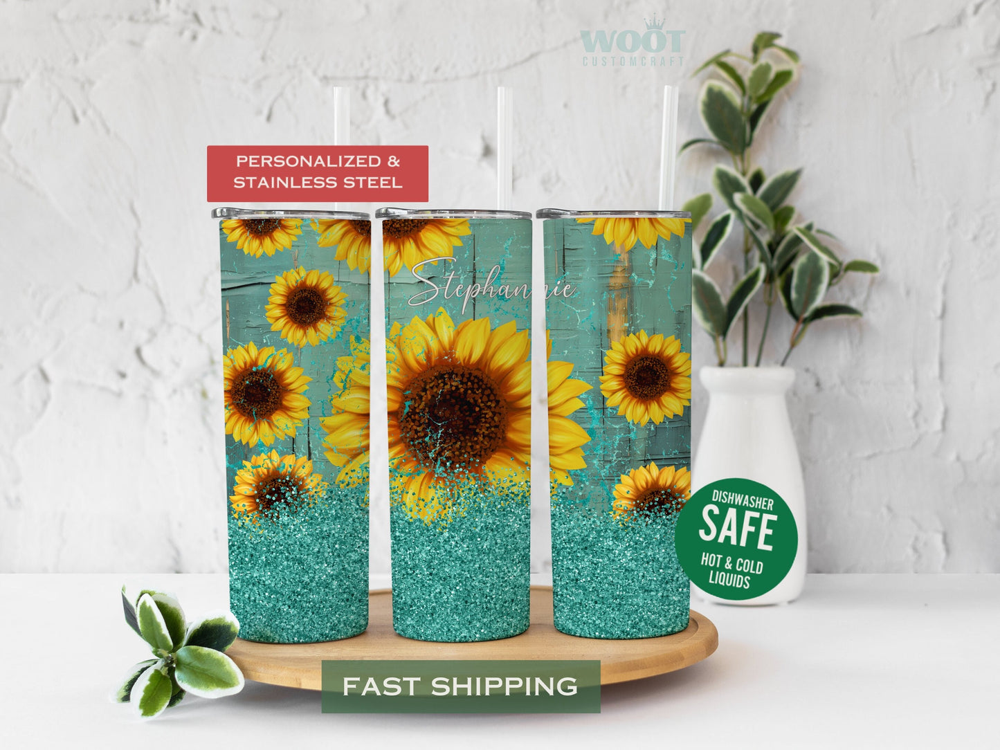 Personalized Teal Sunflower Tumbler - Gift for Her or Sunflower Lovers