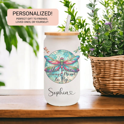 Personalized Dragonfly Glass Cup - Custom Frosted Tumbler for Coffee Lovers