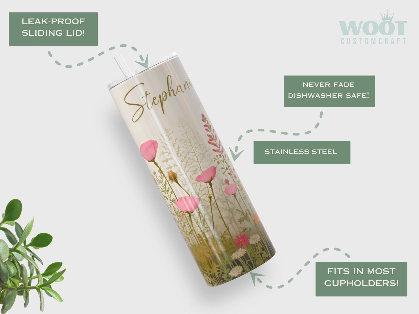Floral Tumbler Personalized, Floral Tumbler Gift For Her, Floral Name Tumbler, Wildflower Tumbler Gift For Women, Custom Name Floral Tumbler