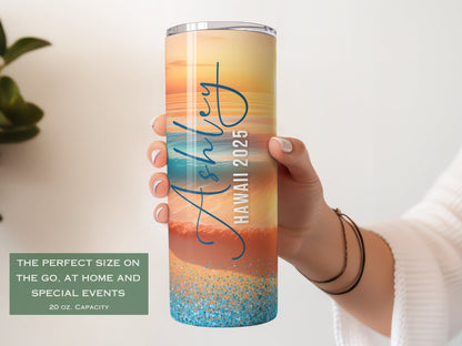 Personalized Sunset Beach Tumbler - Gift for Family Vacations and Bachelorette Trips