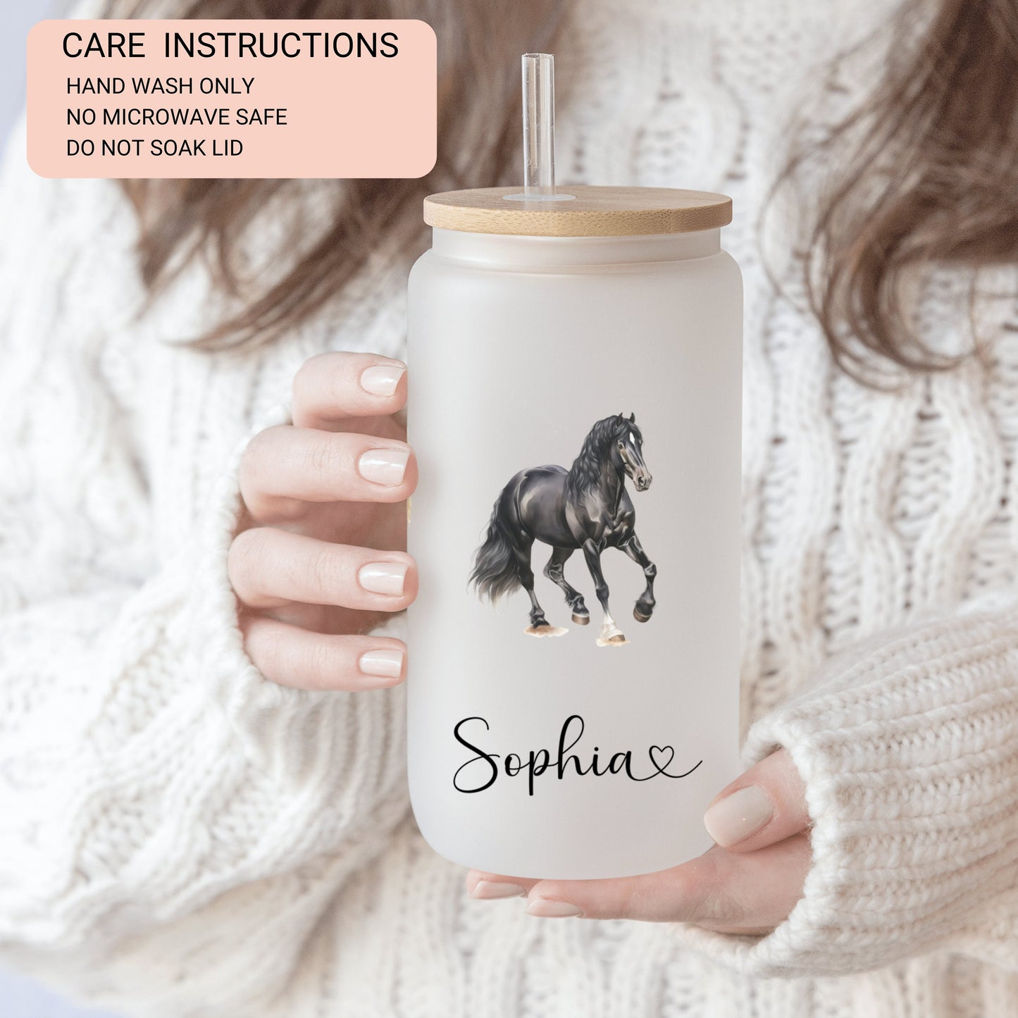 Personalized Frosted Horse Tumbler - Custom Iced Coffee Cup for Equine Lovers
