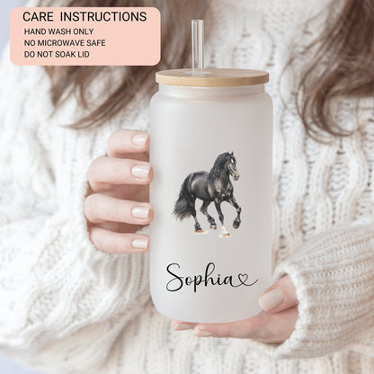 Personalized Frosted Horse Tumbler - Custom Iced Coffee Cup for Equine Lovers