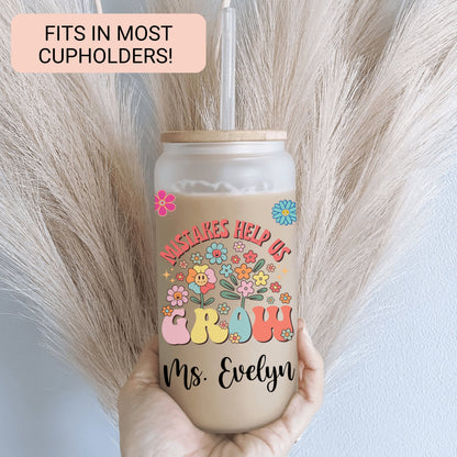 Personalized Teacher Frosted Glass Tumbler - Custom Iced Coffee Cup Gift