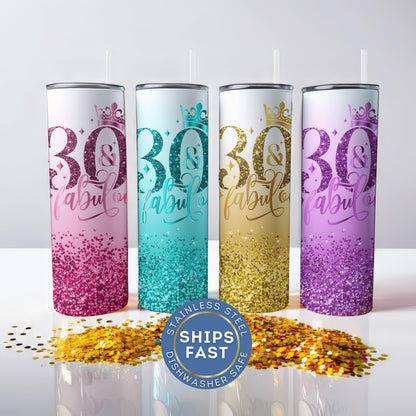 Personalized 30th Birthday Tumbler - Fabulous Glitter Cup for Her